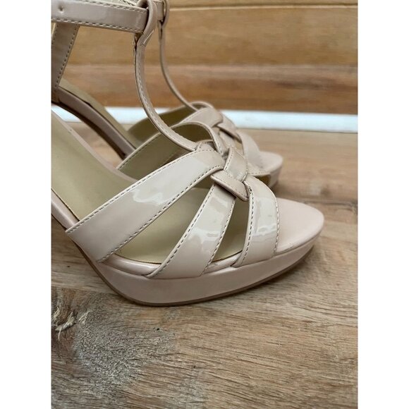 EUC Metaphor Womens Nude Patent Faux Leather High Heel Platform Sandals With Ank - Picture 4 of 9